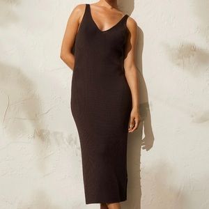 H&M Brown Rib-Knit Midi Dress